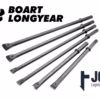 Barreno integral Boart Longyear Hex22 Serie 11, acero color negro mate con protector plastico naranja en culatin, espiga y cabeza, vista frontal sobre fondo neutro